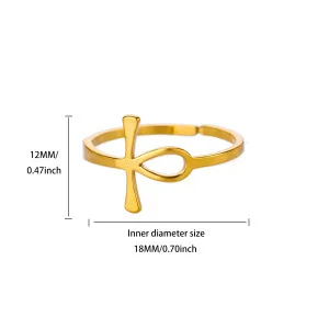 Wholesale Stainless Steel Cross Ring Double Layer Band Ring Women Fashion Jewelry Gold Color Antique Rings