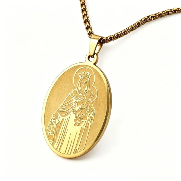 Wholesale Stainless Steel Religious Pendant Necklace Pearl Chain Gold Plated Oval Charm Women Jewelry Accessories