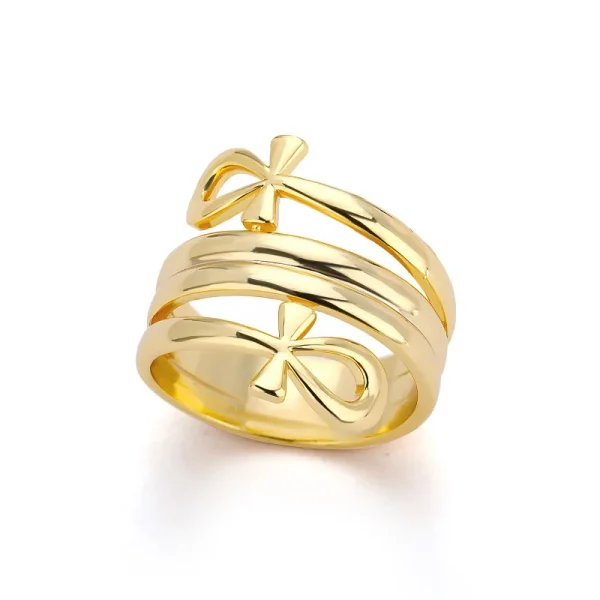 Wholesale Stainless Steel Cross Ring Double Layer Band Ring Women Fashion Jewelry Gold Color Antique Rings