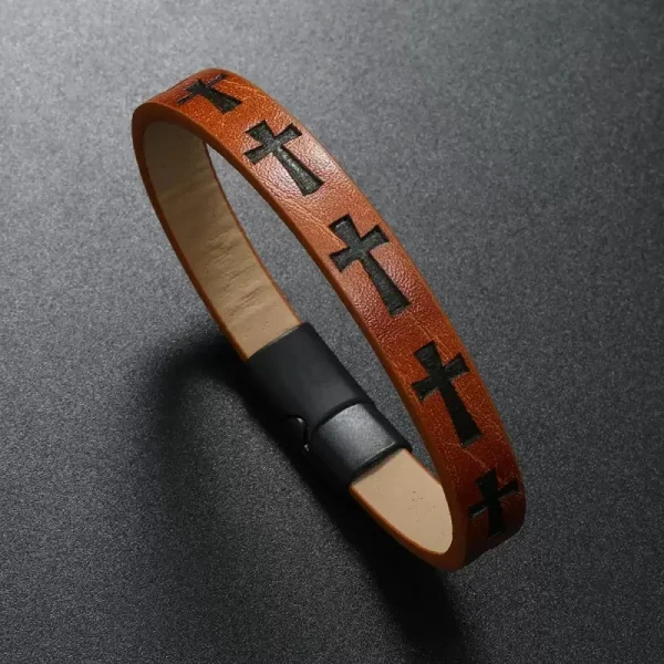 Wholesale Vintage Cross Pattern Braided Leather Bracelet Men Magnetic Clasp Multi Layer Wristband Fashion Jewelry