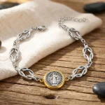 Wholesale Zinc Alloy Vintage Religious Portrait Charm Pendant Bracelet Knot Design Catholic Saint Benedict Jewelry Unisex - Image 3