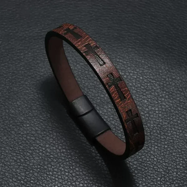 Wholesale Vintage Cross Pattern Braided Leather Bracelet Men Magnetic Clasp Multi Layer Wristband Fashion Jewelry
