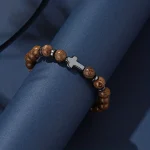 Wholesale Wood Bead Bracelet Cross Charm Strand Bracelet Men Fashion Jewelry Accessories Gift - Image 3