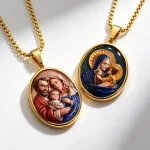 Mecrt Wholesale Stainless Steel Catholic Oval Pendant Necklace Colorful Enamel Religious Jewelry Unisex Fashion Charm