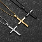 Wholesale Titanium Steel Cross Pendant Necklace Men Fashion Simple Rhombus Beveled Square Pearl Chain Jewelry Accessories