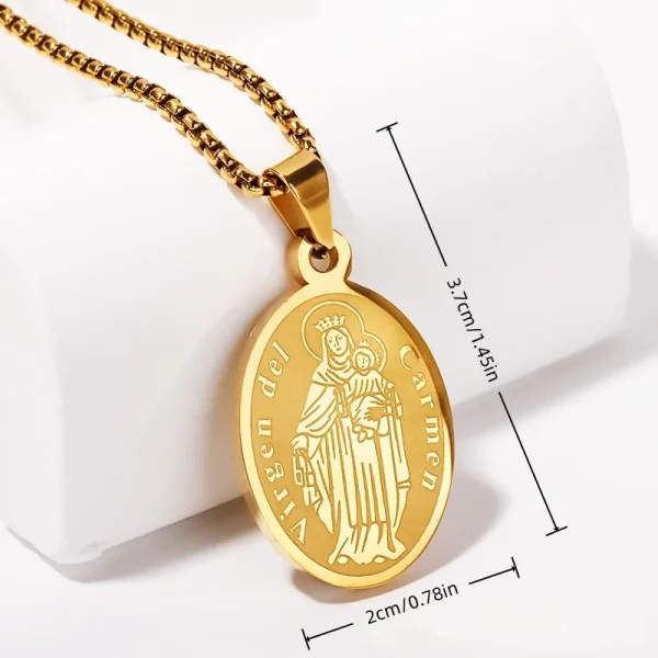 Wholesale Titanium Steel Catholic Oval Portrait Pendant Necklace Vintage Engraved Clavicle Chain Unisex DIY Jewelry Acce