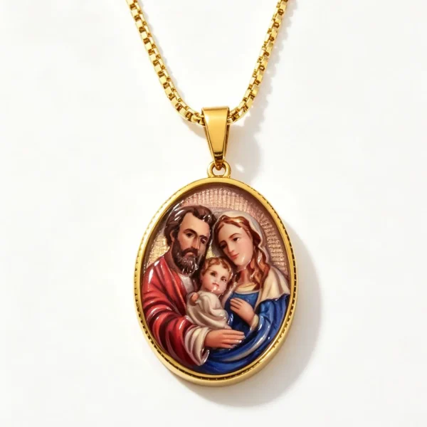 Mecrt Wholesale Stainless Steel Catholic Oval Pendant Necklace Colorful Enamel Religious Jewelry Unisex Fashion Charm