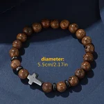Wholesale Wood Bead Bracelet Cross Charm Strand Bracelet Men Fashion Jewelry Accessories Gift - Image 2