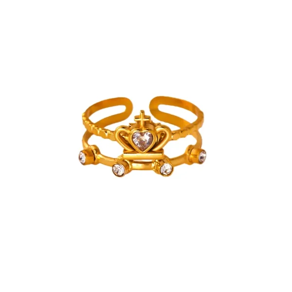 Wholesale Stainless Steel Cross Ring Double Layer Band Ring Women Fashion Jewelry Gold Color Antique Rings