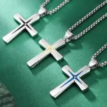 Wholesale Stainless Steel Lightning Cross Pendant Necklace Men Punk Vintage Two Tone Jewelry Gift