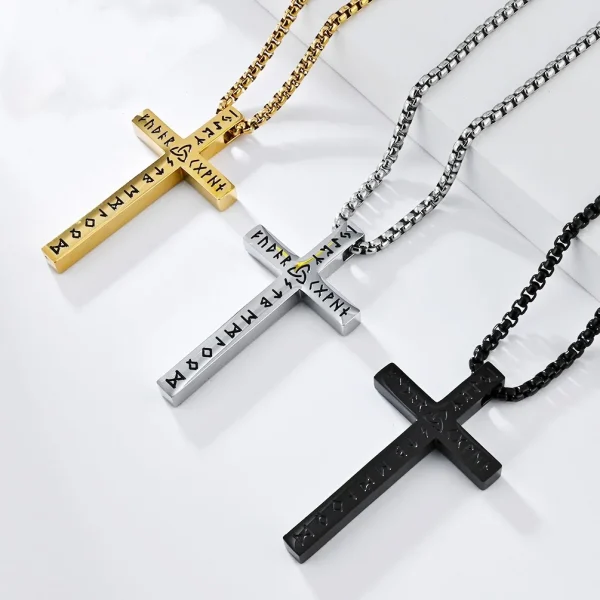 Wholesale Stainless Steel Viking Cross Pendant Necklace Men Retro Nordic Amulet Jewelry Gift