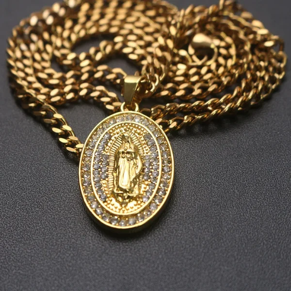 Wholesale Stainless Steel 18K Gold Plated Religious Maria Pendant Necklace Jewelry Accessories Unisex