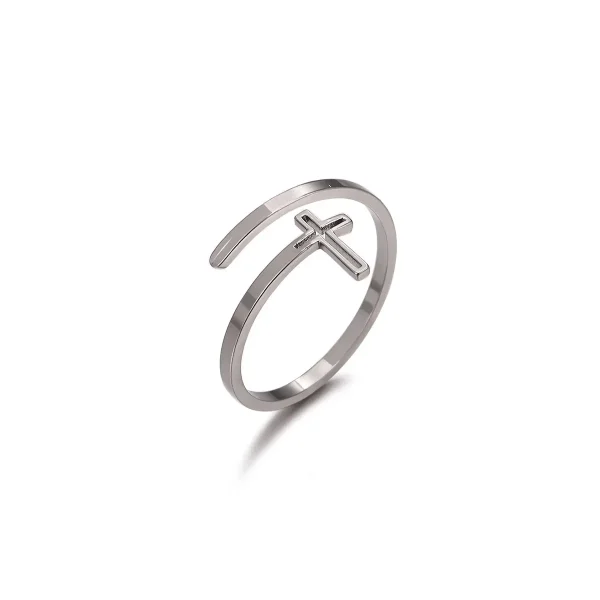 Wholesale Stainless Steel Cross Ring Double Layer Band Ring Women Fashion Jewelry Gold Color Antique Rings