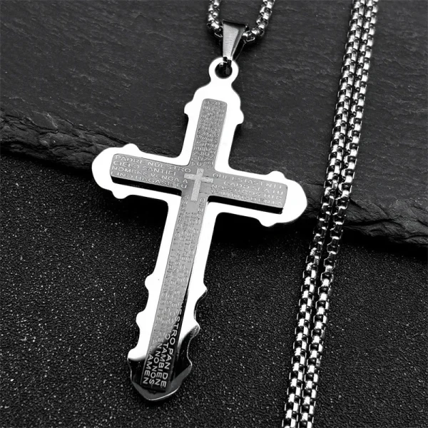 Wholesale Stainless Steel Cross Pendant Necklace Men Women Religious Vintage Double Layer Two Tone Jewelry Accessories