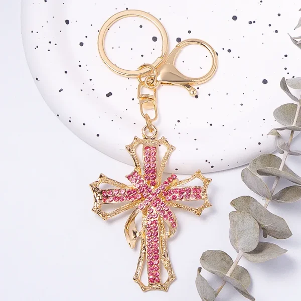 Wholesale Metal Rhinestone Cross Keychain Small Keychain Charm Car Bag Key Chain Accessories Gift